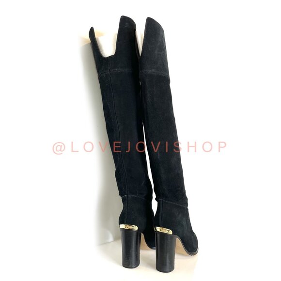 Feminine | Michael Kors Black Suede Knee High Block Heel Boots | Minimal Classic - Picture 4 of 8